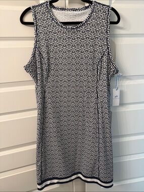 NWT Southern Tide Navy and White Sleeveless Geometric Shift Dress